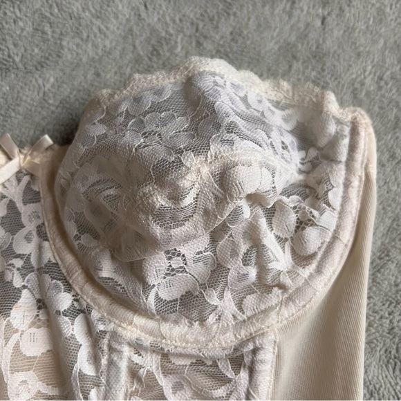 Vintage 70s 80s Backless Floral Lace Corset Long Bustier Bra Top Lingerie White - Picture 8 of 16